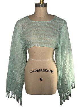 upcycled sparkly mint fringe scarf shrug ♡